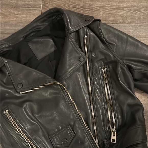 Allsaints cropped Black Leather Jacket - Picture 2 of 3